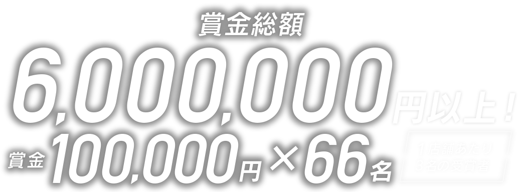 [賞金総額]6,000,000円以上！賞金100,000円×66名